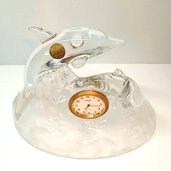 Vintage Cristal d' Arques crystal dolphin clock. No flaws - Picture 2 of 10
